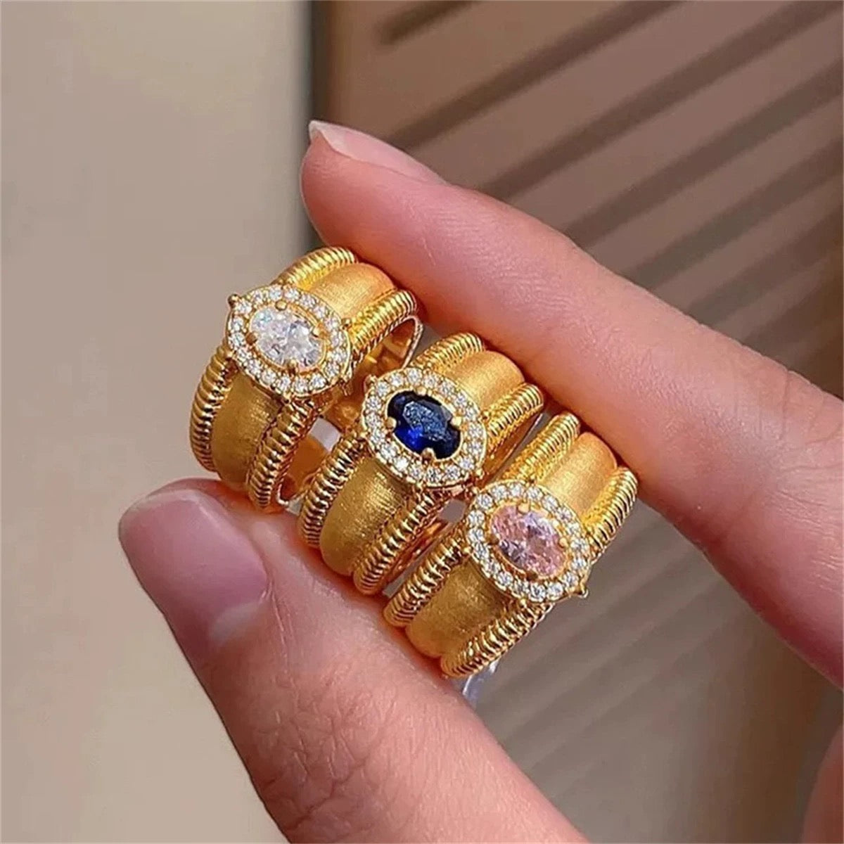 Anillo de Gemas Reales - Banda Abierta Ajustable