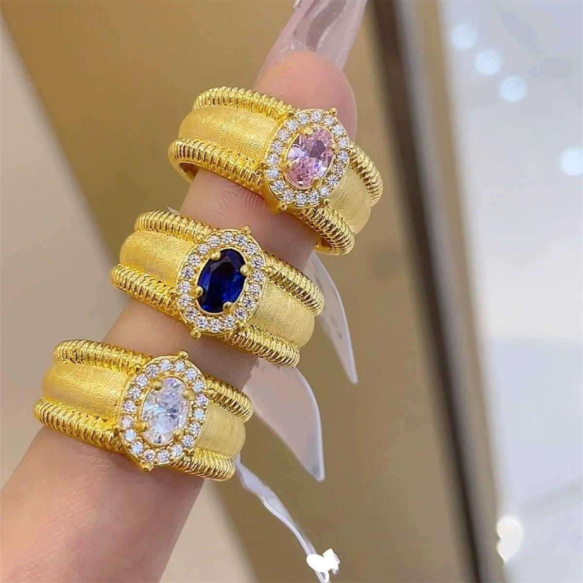 Anillo de Gemas Reales - Banda Abierta Ajustable