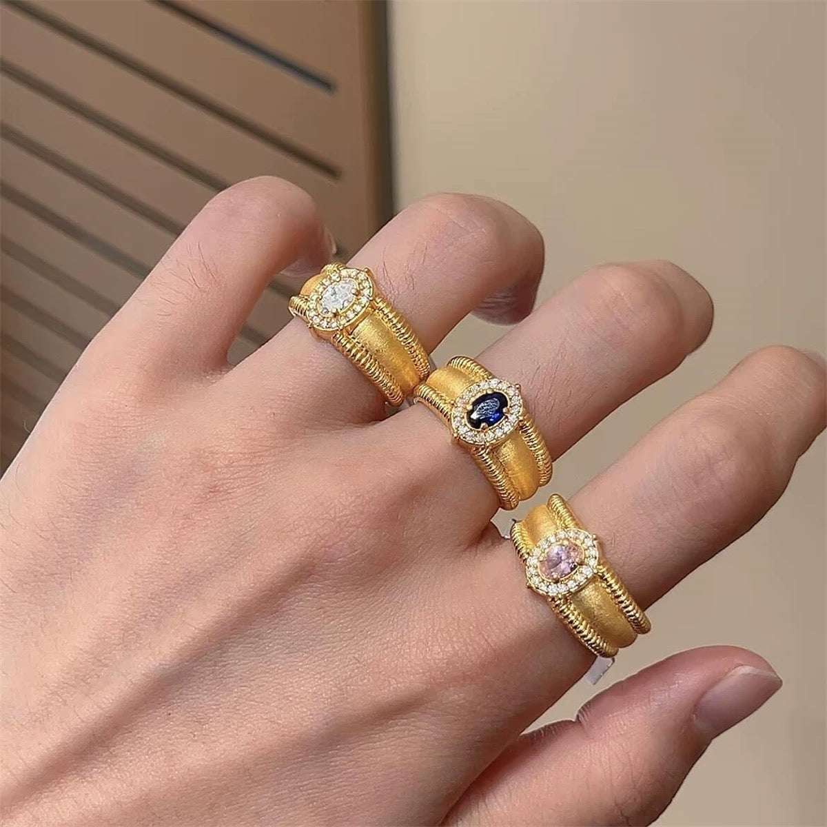 Anillo de Gemas Reales - Banda Abierta Ajustable