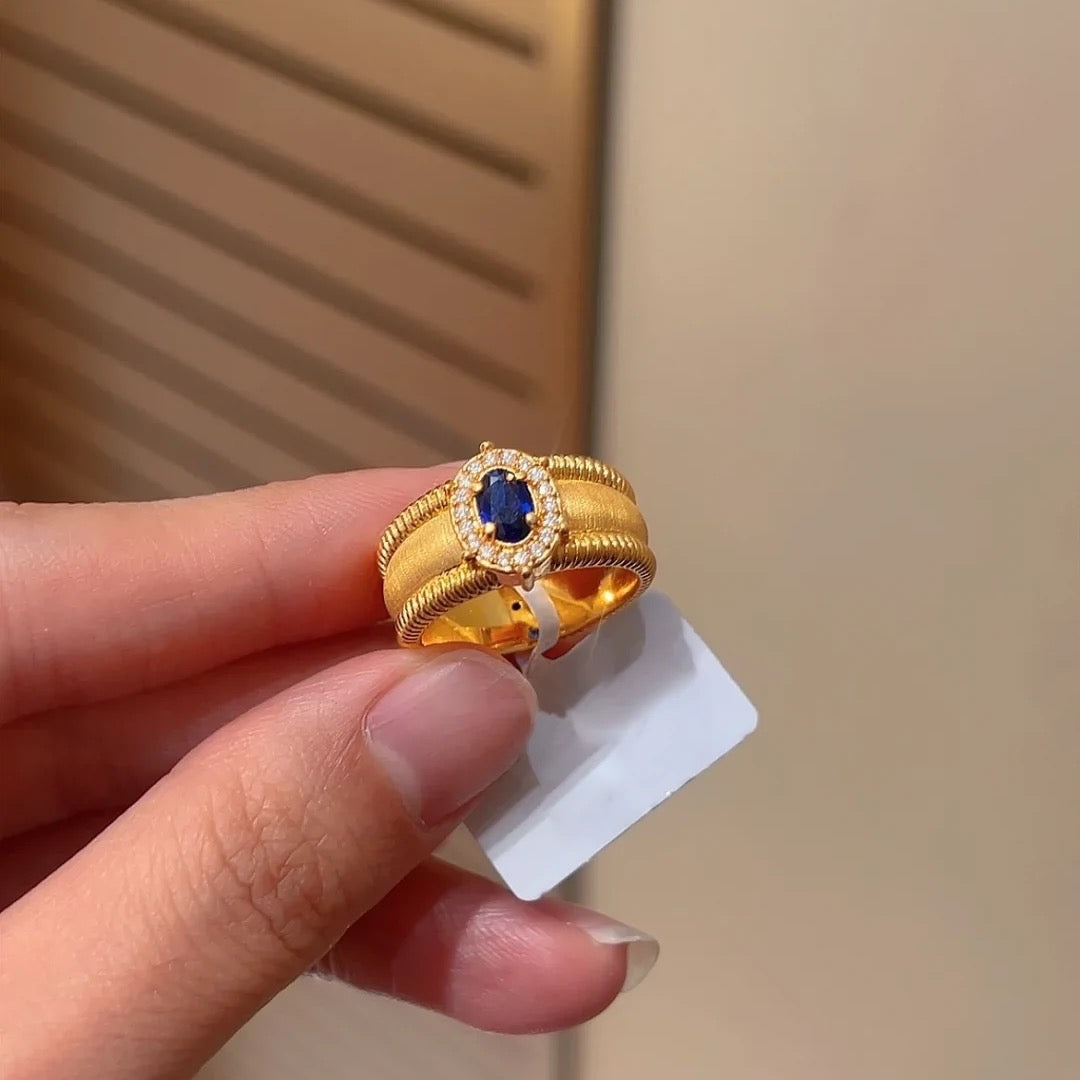 Anillo de Gemas Reales - Banda Abierta Ajustable