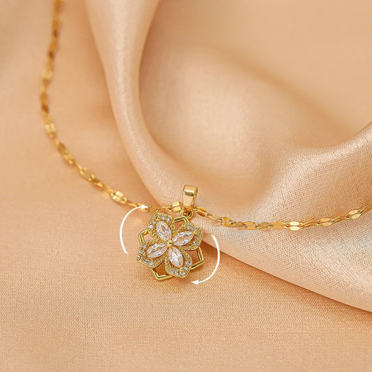 Rotatable Four-Leaf Flower Necklace