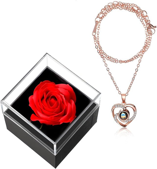 Collar de proyección 'Te Amo' en 100 idiomas con caja de regalo de rosa