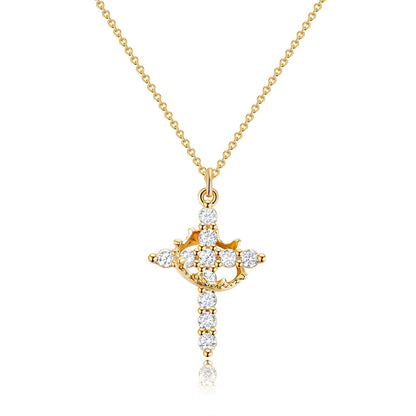 Collar con colgante de cruz corona de oro de 14K