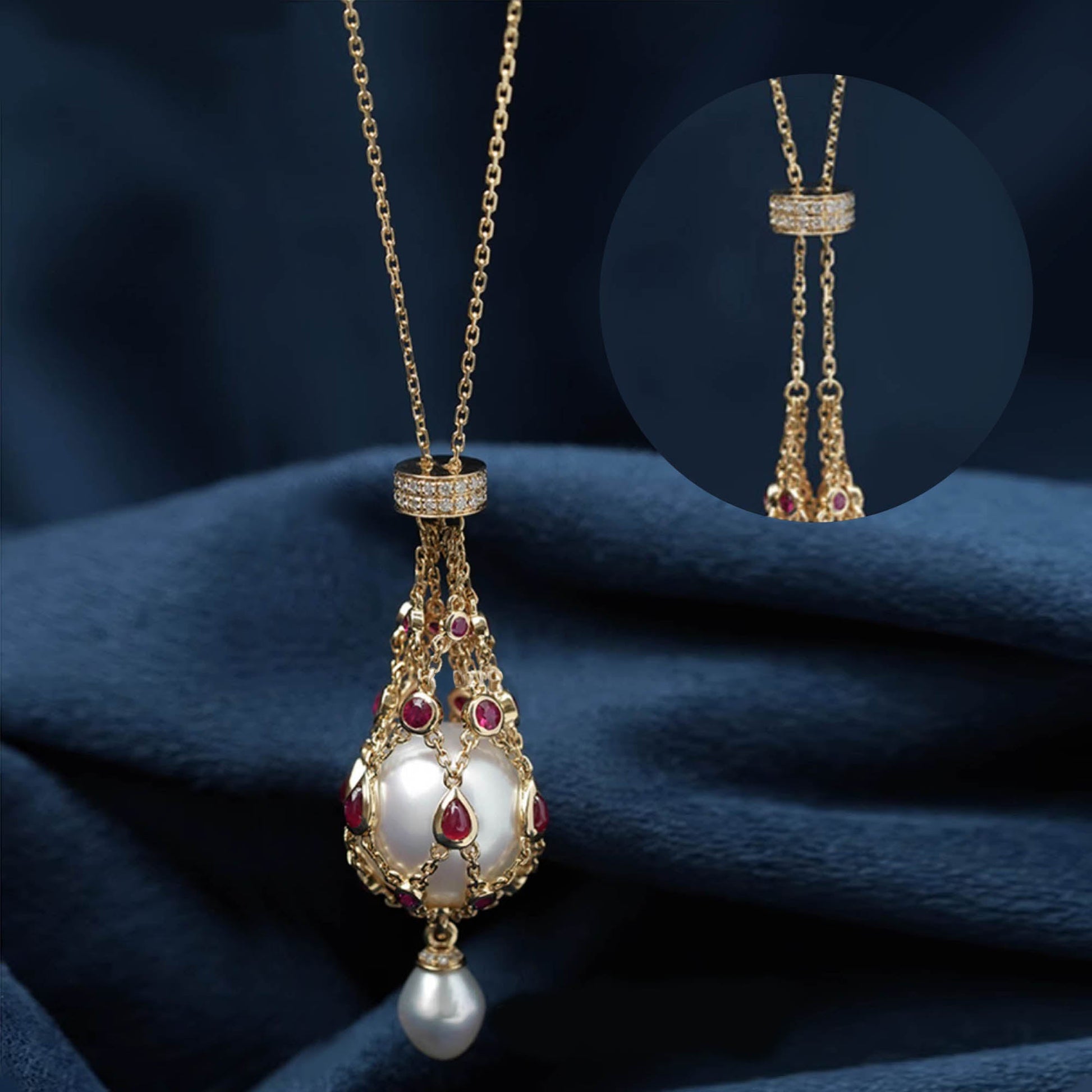 Close-up of 17-20mm natural freshwater pearl on Lavalier pendant by Cota Jewelry